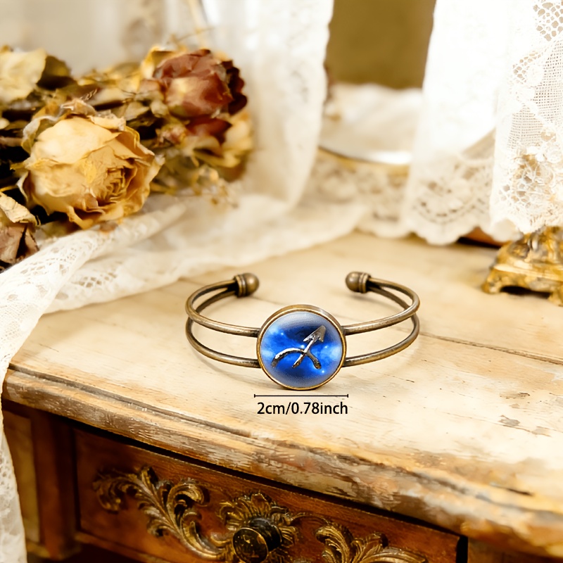 Antique Cyan Double-Layer Adjustable Opening Bracelet, Pisces Design